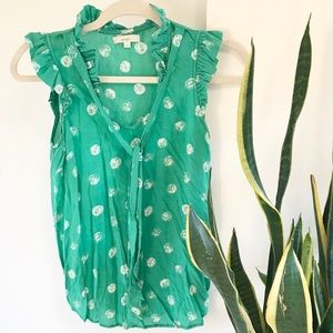 Anthropologie Seafoam Green Ruffled Polka Dot Tank